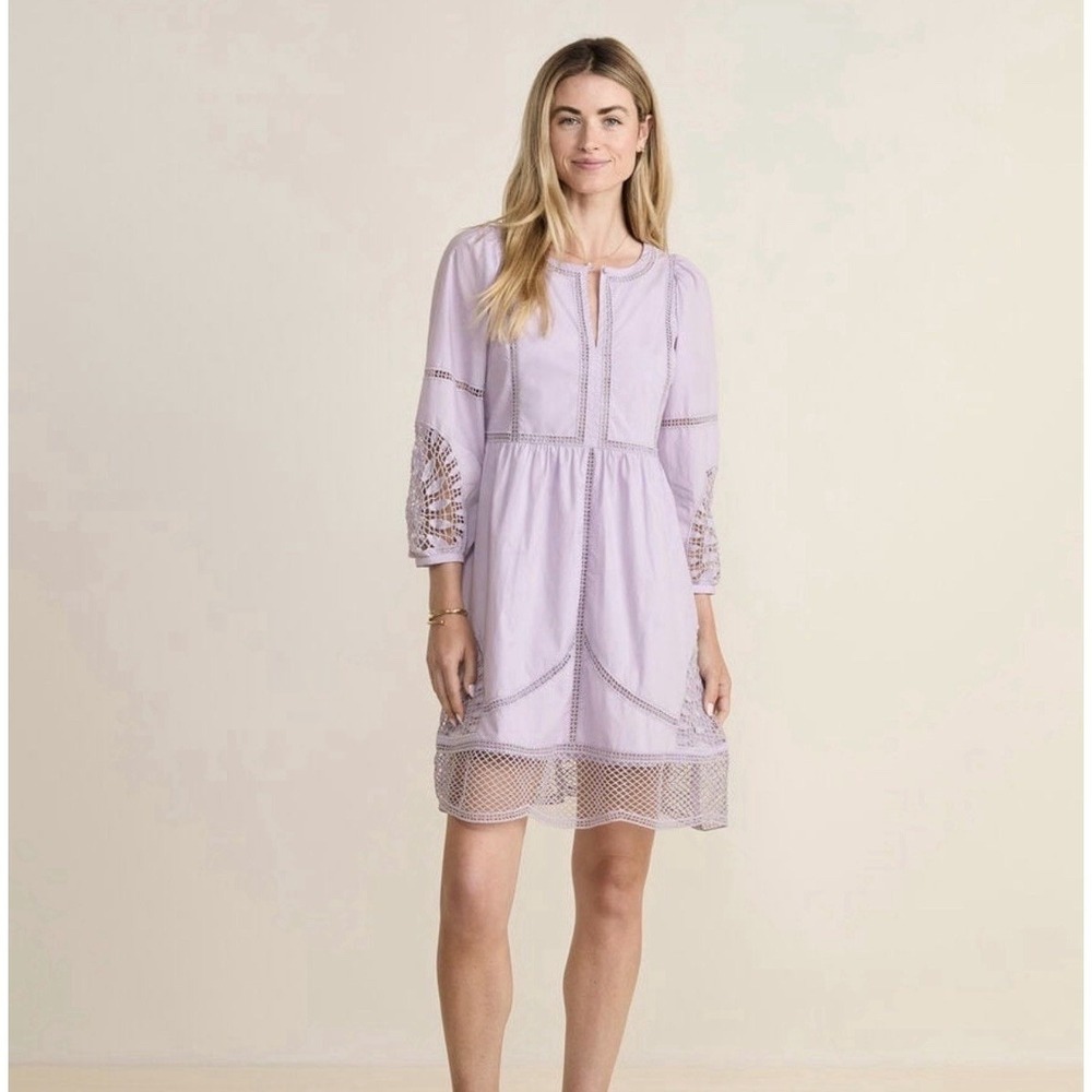 Vineyard Vines Open Stitch Inset Long Sleeve Dress Lavender Small Cottagecore - Picture 1 of 9